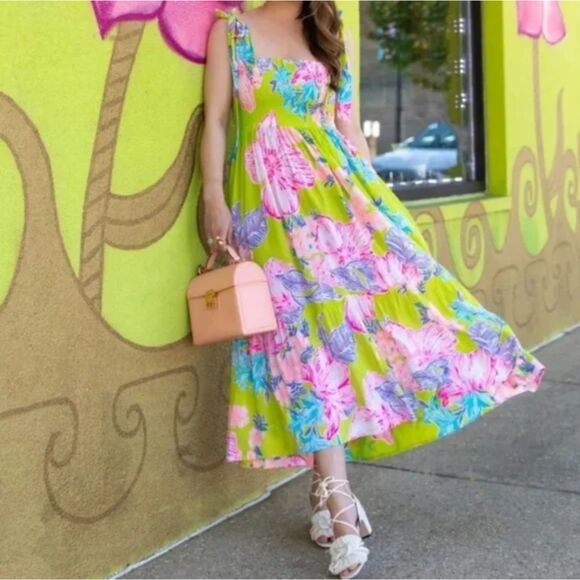 Lilly Pulitzer Rivera Midi Dress, Smocked Top, XL - Picture 1 of 9